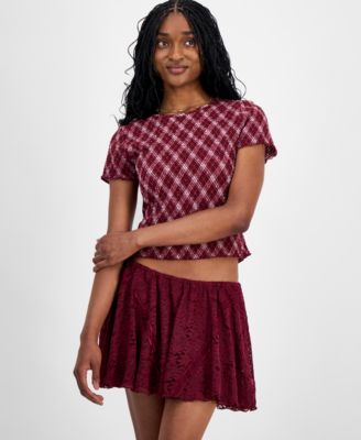 Juniors' Lace Pull-On Mini Skirt