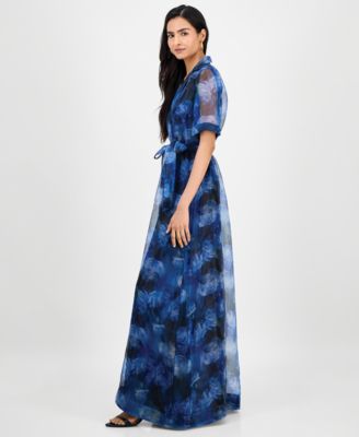 Women's Floral-Print Short-Sleeve Maxi Shirtdress