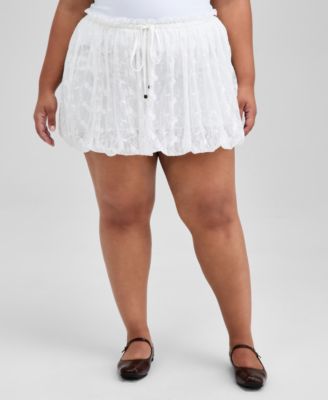 And Now This - Trendy Plus Size Bubble-Hem Mini Lace Skirt