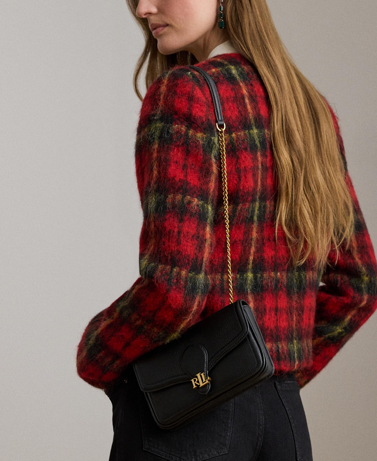 Ralph Lauren Pebbled Leather Bradley Crossbody Wallet In Black