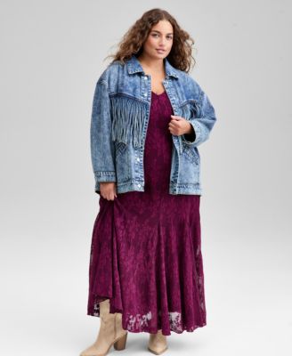 Trendy Plus Size V-Neck Sleeveless Lace Dress, Macy's Exclusive 