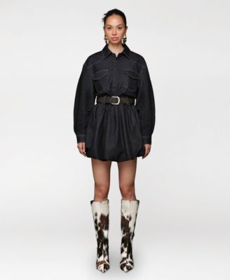 Avec Les Filles - Women's Collar Long-Sleeve Fit & Flare Dress