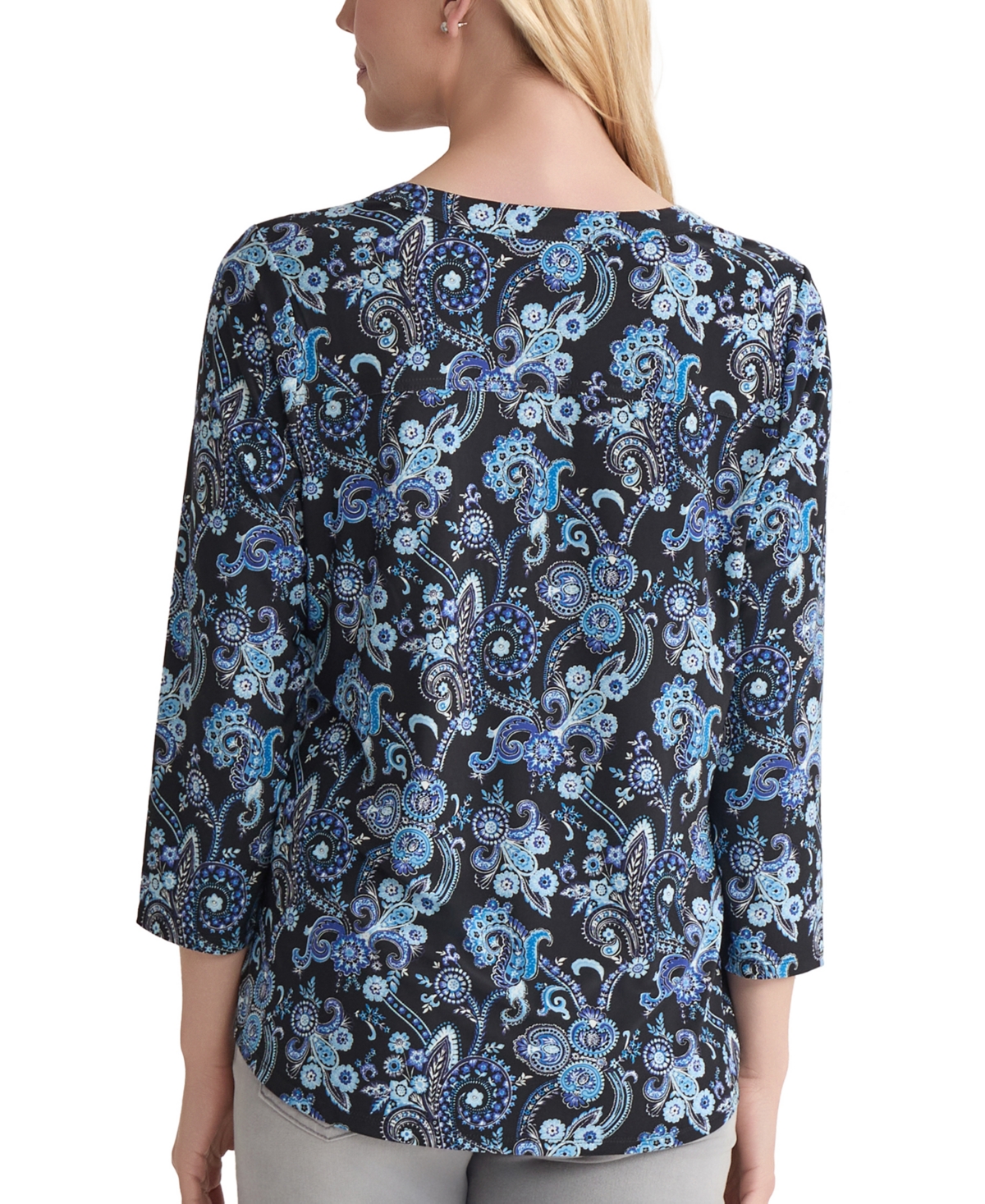 Jones New York Petite Paisley-print Utility Blouse In Blue