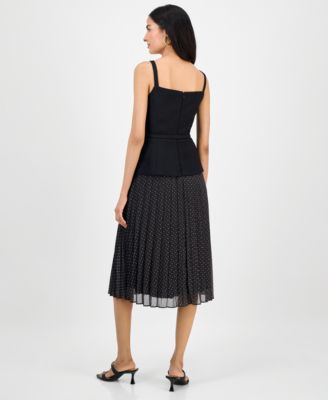 Women's Sleeveless Belted Pleated Skirt Dress