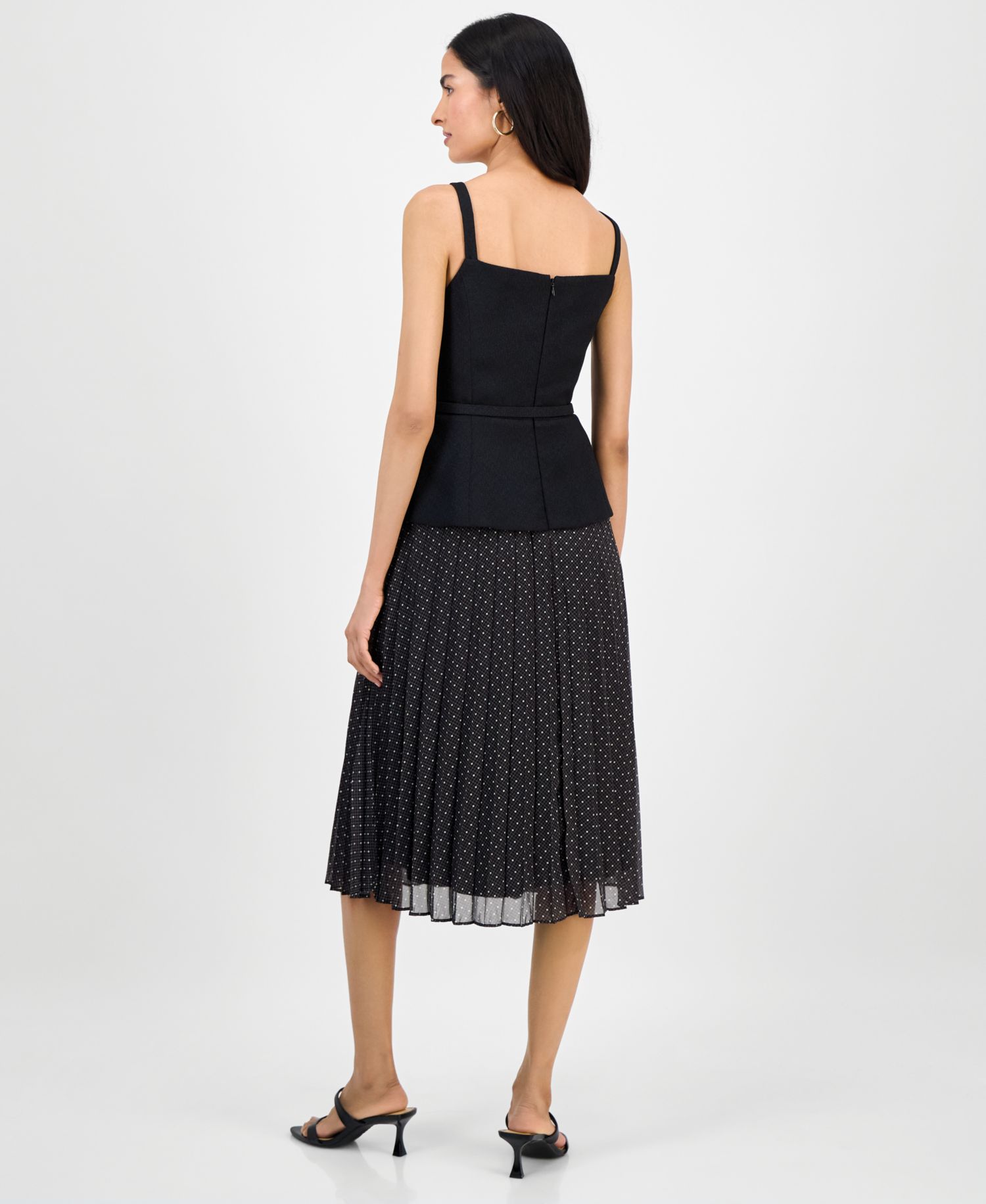 Women's Sleeveless Belted Pleated Skirt Dress