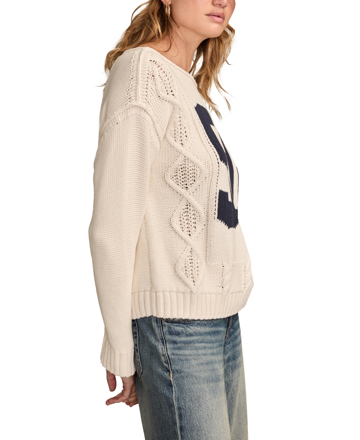 Lucky Brand Women's 90s Graphic Cotton Crewneck Sweater In White
