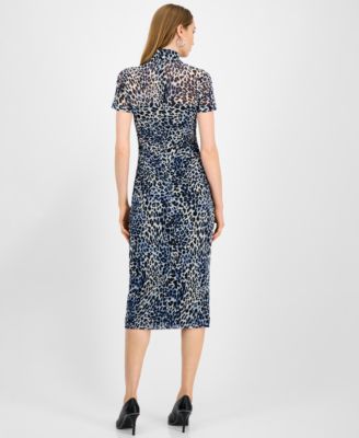 Women's Animal-Print Mock-Neck Midi Dress