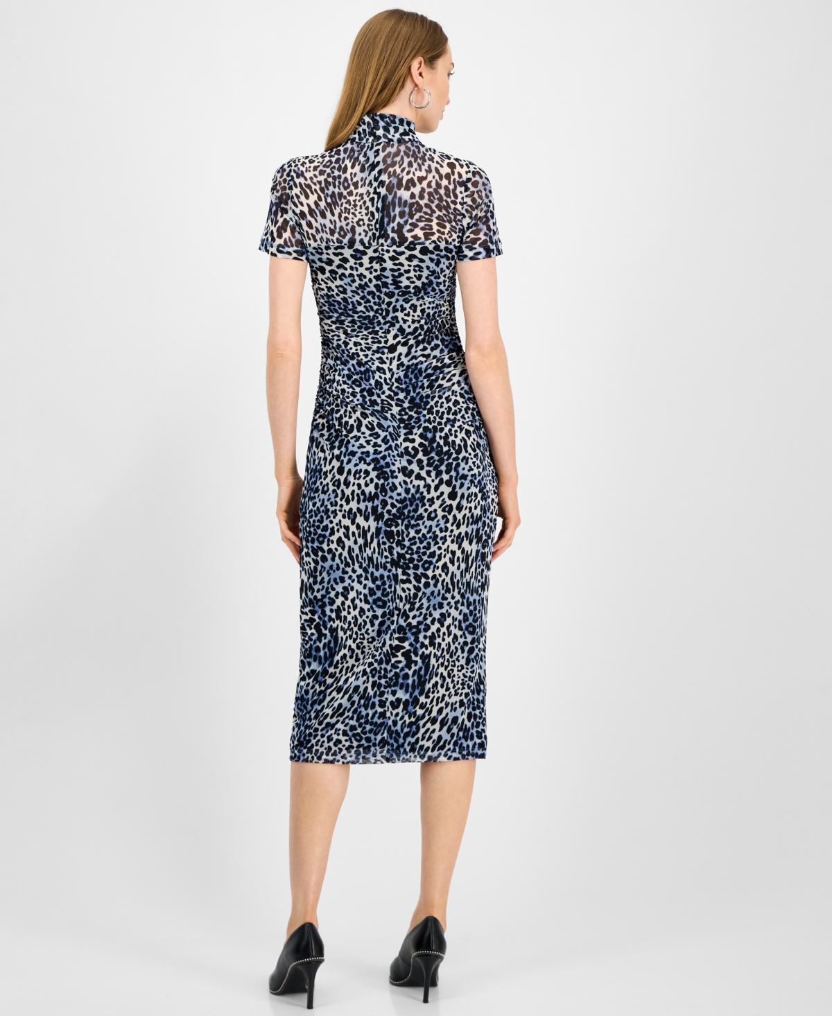 Bar Iii Women's Animal-print Mock-neck Midi Dress, Macy's Exclusive In Blue