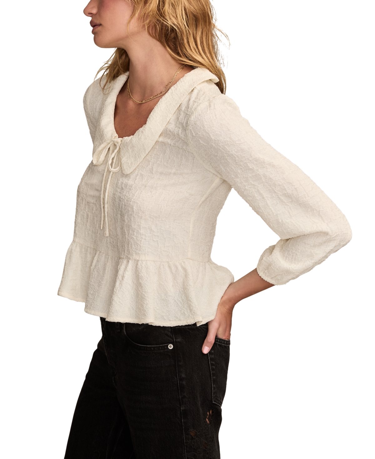Lucky Brand Women's Crinkled Peter Pan Collar Blouse In Multi