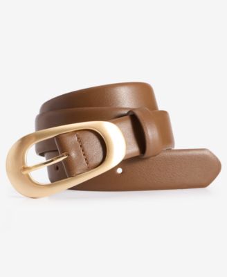 Faux-Leather Oval Buckle Belt