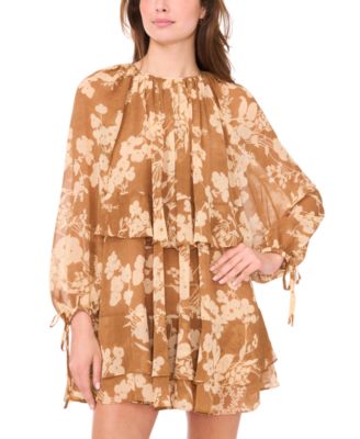 Women's Long-Sleeve Chiffon Shift Dress