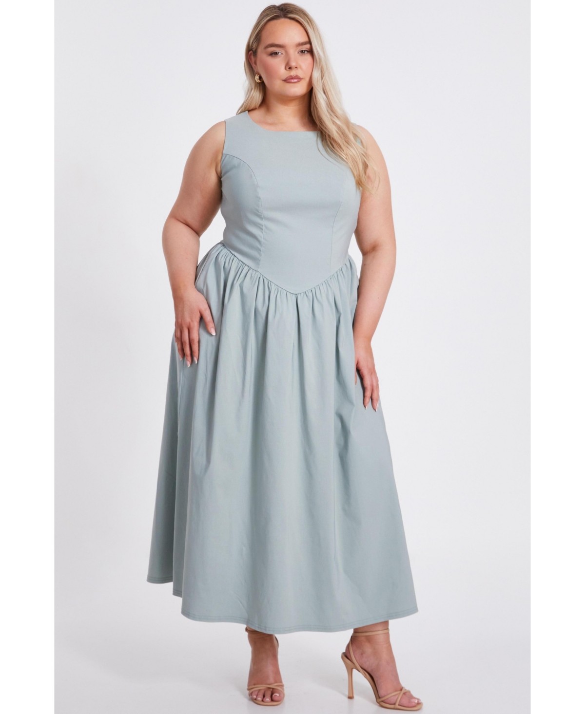 Women's Plus Size Bengaline Drop Waist Maxi Dress - Sage