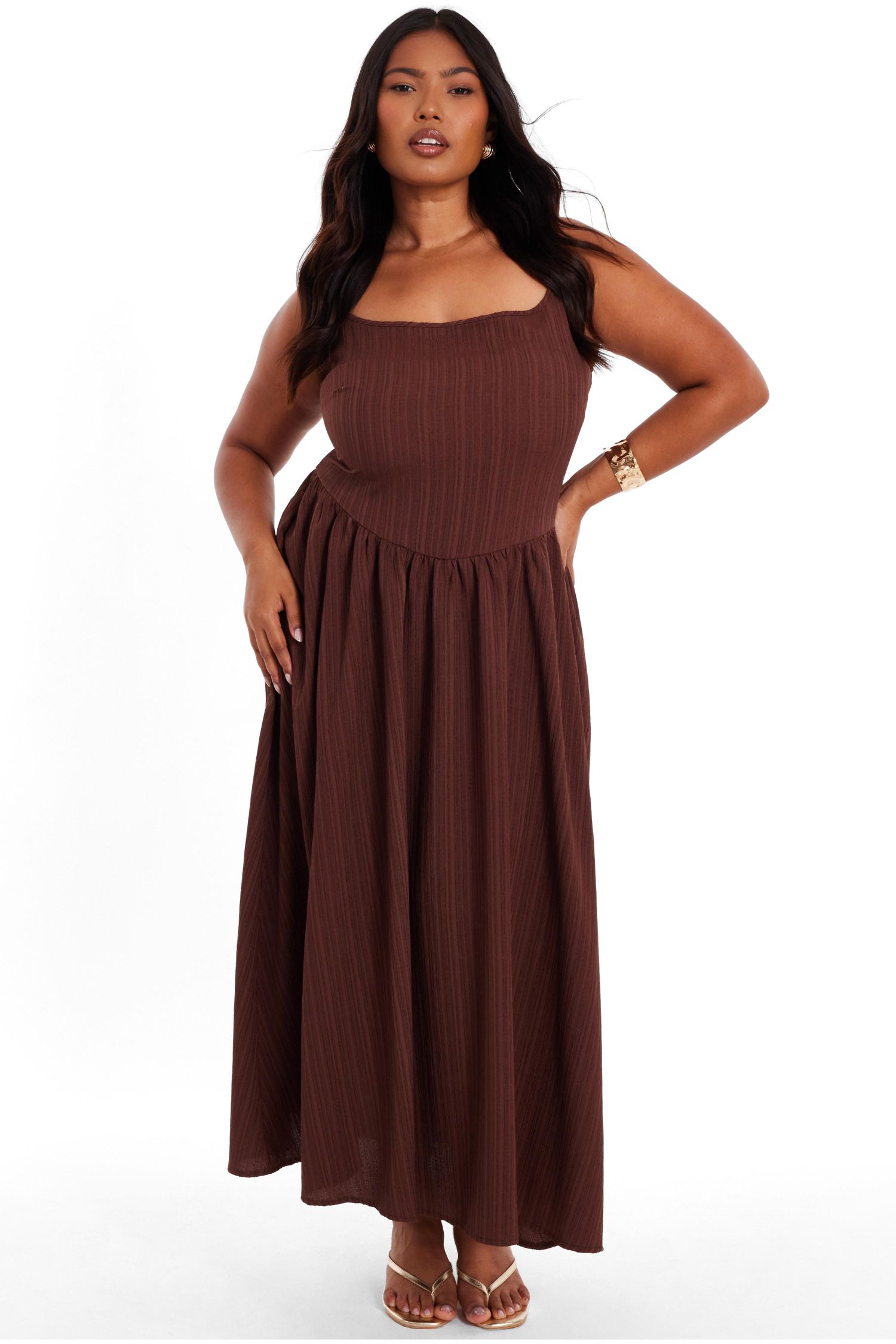 Women's Plus Size Drop Waist Textured Dress