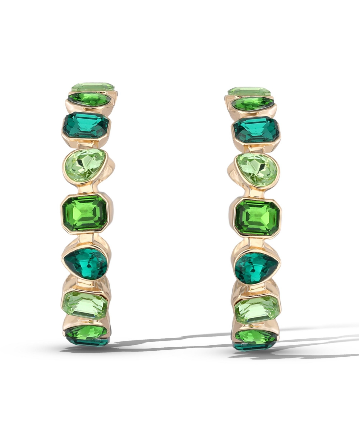 Gold-Tone Green Stone Hoop Earrings - Gold, green