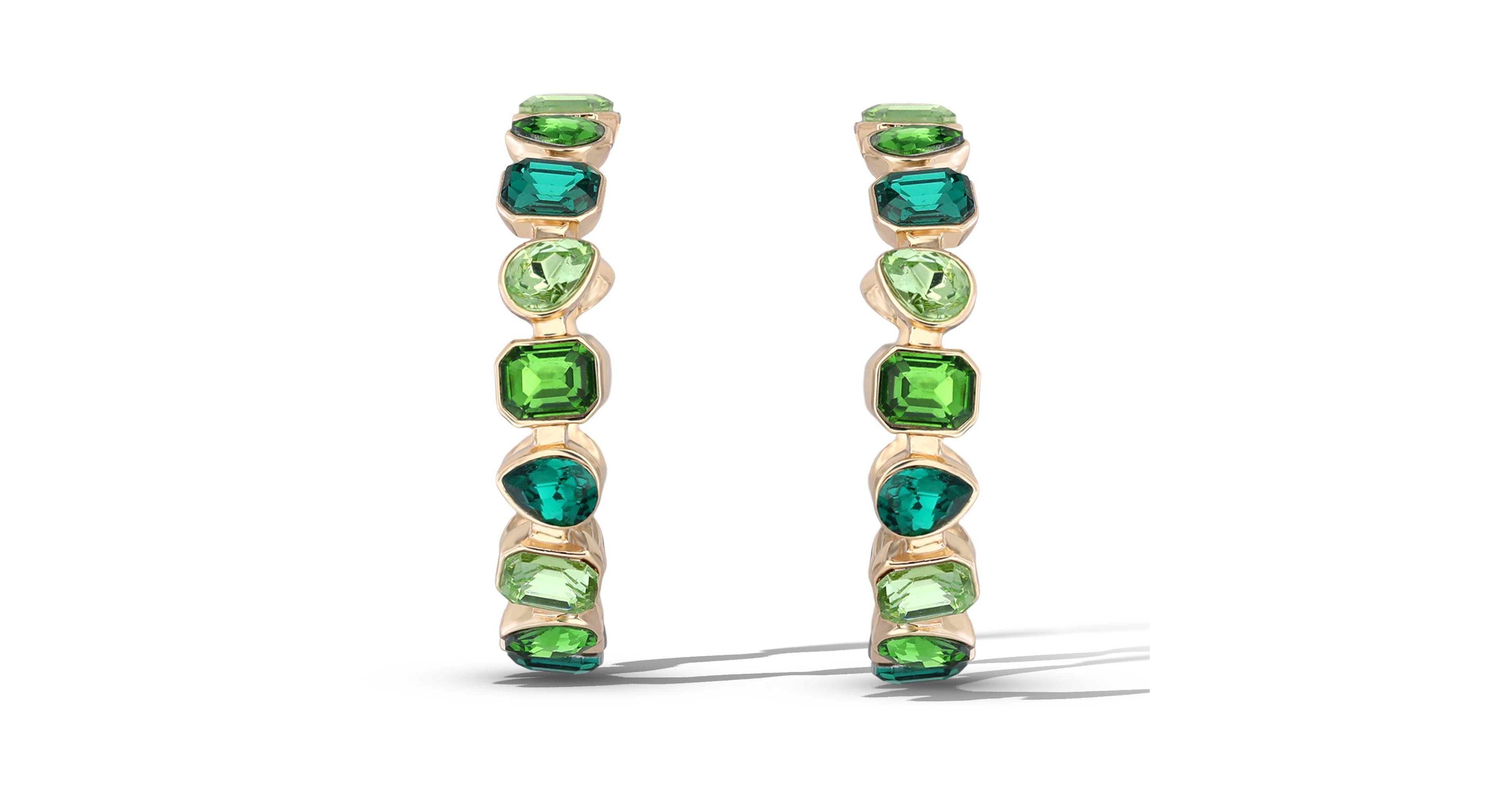 Jessica Simpson Gold-Tone Green Stone Hoop Earrings
