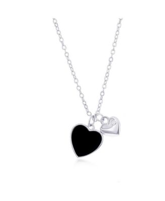 Sterling , Onyx & CZ Heart Necklace