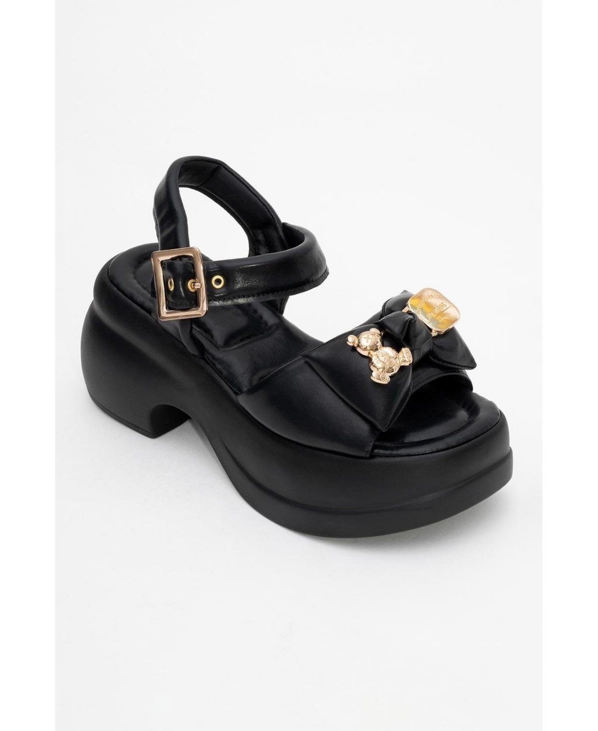 Merida Buckle Platform Sandal (Women) - Black faux leather