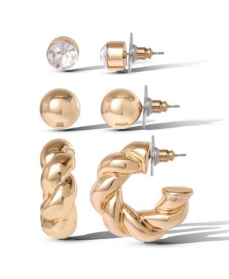 Rhinestone Hoop & Stud Earring Set of 3