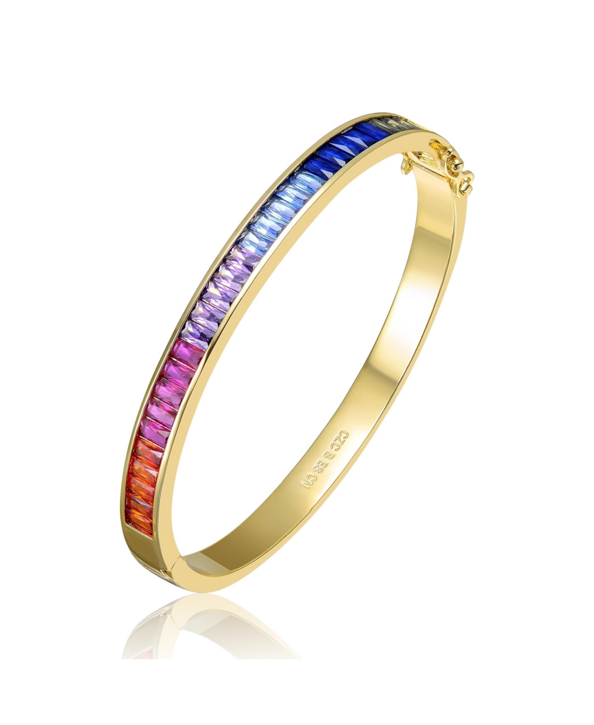 14K Gold Plated with Multi-Colored Cubic Zirconia Bangle Bracelet - Multi-colored