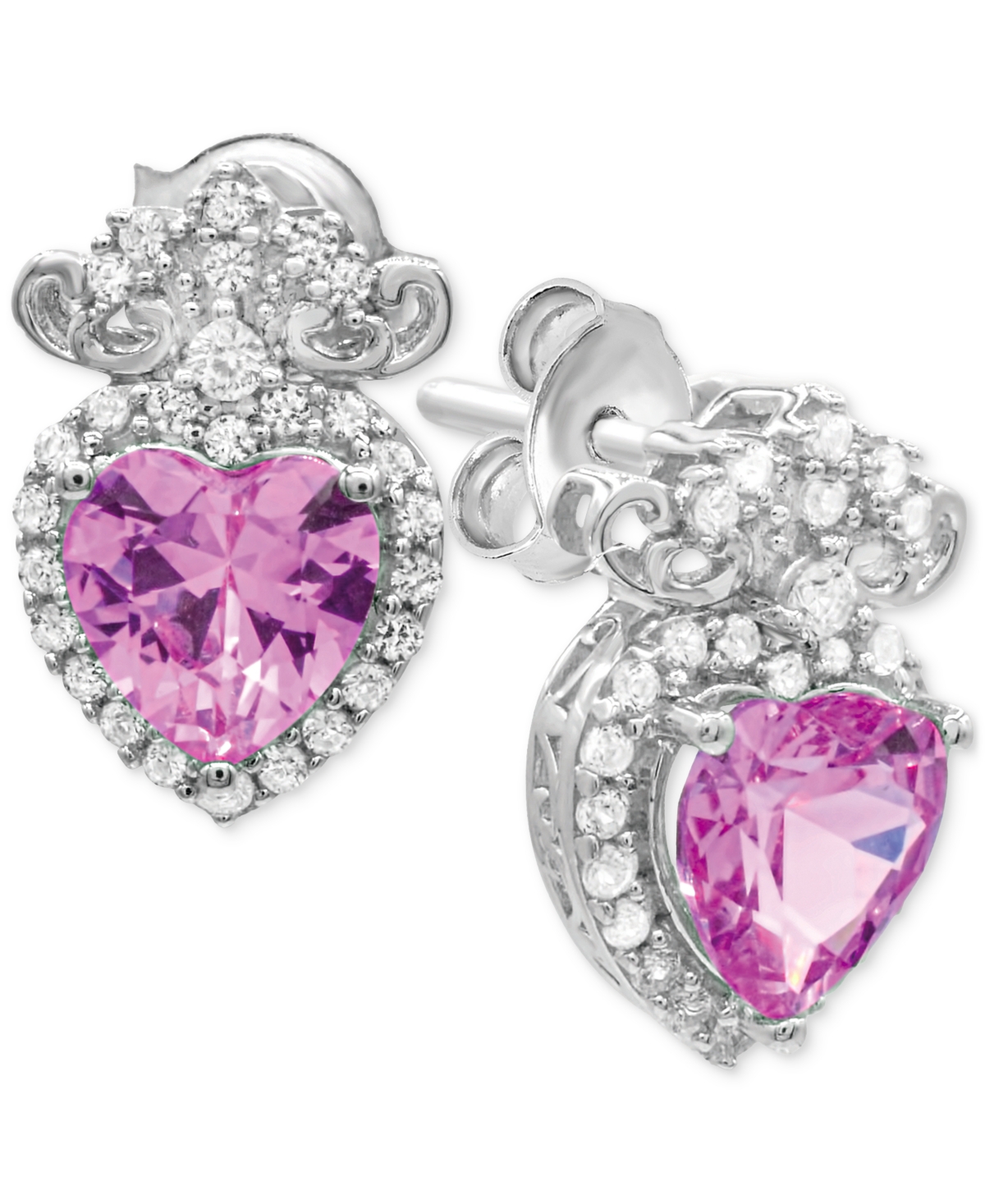 Macy's Lab-created Pink Sapphire 1-5/8 Ct. T.w. And Lab-created White Sapphire 1/2 Ct. T.w. Heart Drop Earr