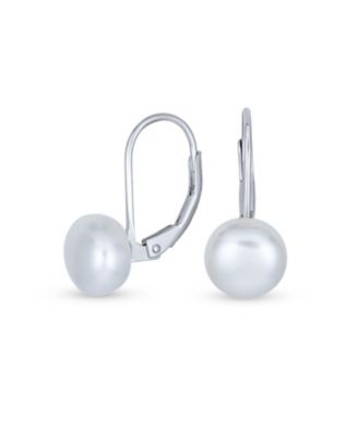 Simple Iridescent Peacock Freshwater Cultured Pearl Round Drop Ball Earrings Sterling Silver