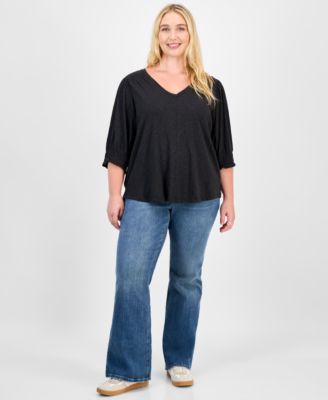 Trendy Plus Elbow-Sleeve Smocked-Cuff Blouse