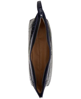 Crocodile-Embossed Leather Zipper Pouch