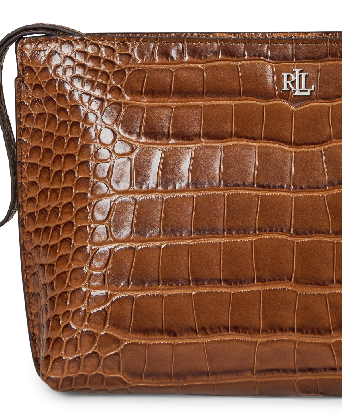 Ralph Lauren Crocodile-embossed Leather Large Pouch In Brown