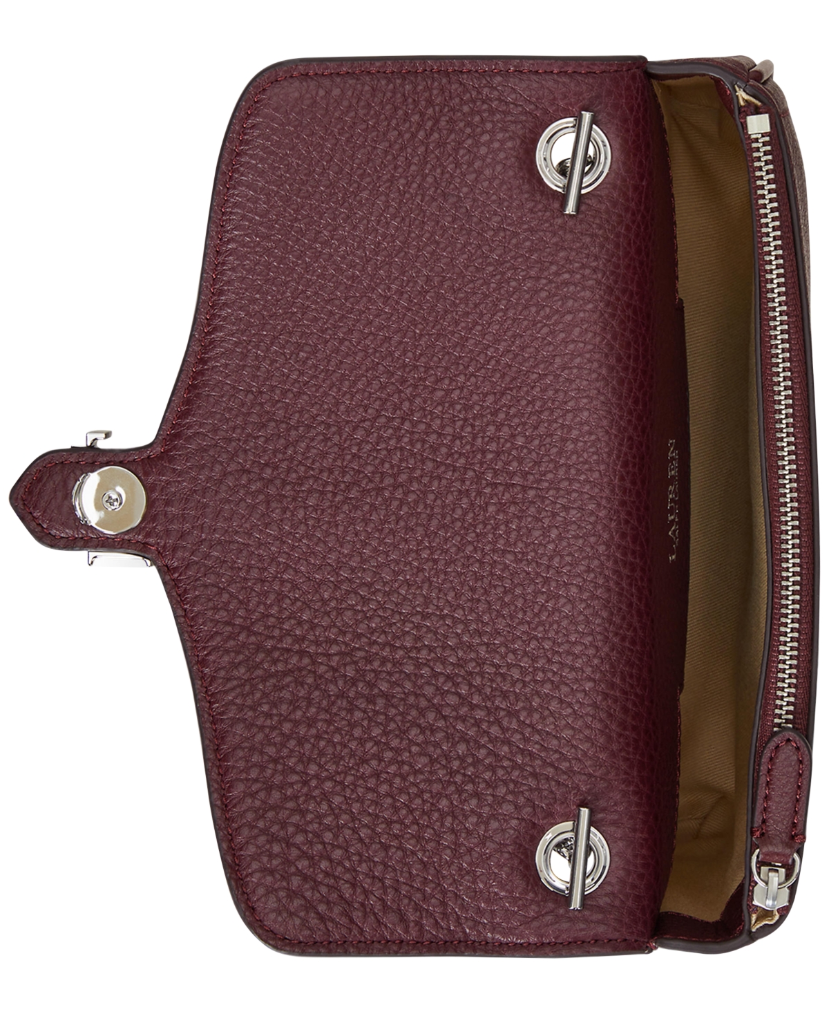 Ralph Lauren Pebbled Leather Bradley Crossbody Wallet In Burgundy