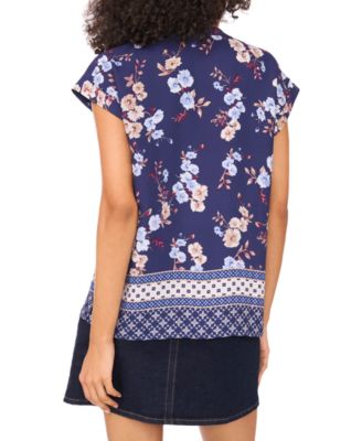 Women's Mixed-Print Split-Neck Blouse