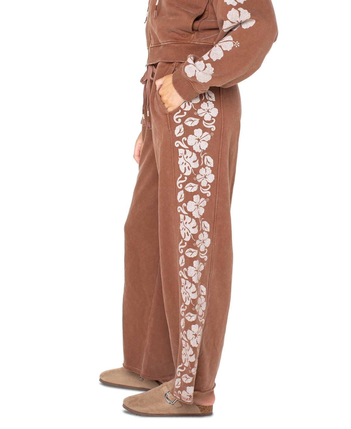 Roxy Juniors' Fringing Reefs Graphic Wide-leg Sweatpants In Brown