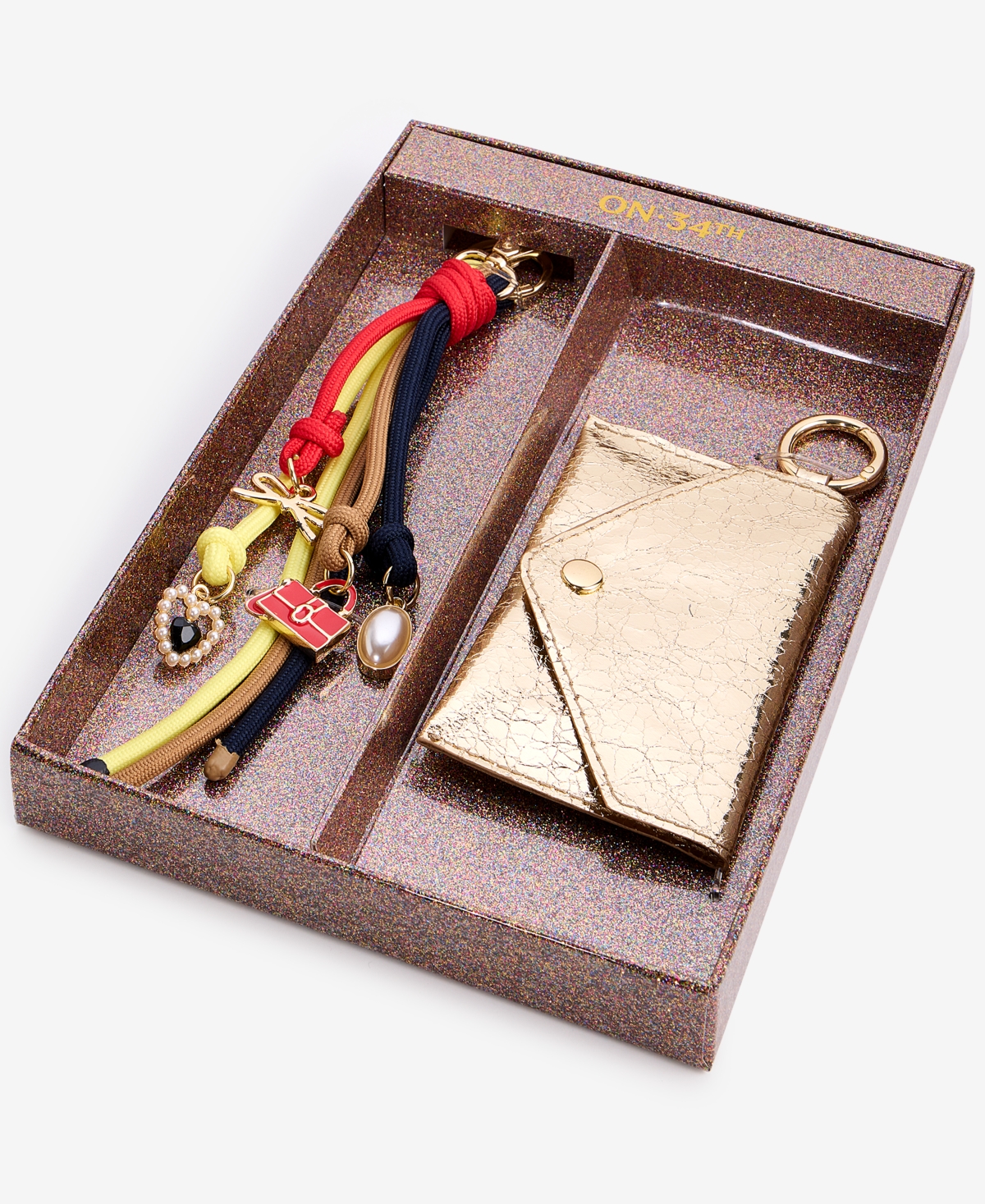 On 34th Card Case & Multi-charm Beaded Keychain, Macy's Exclusive In Gold