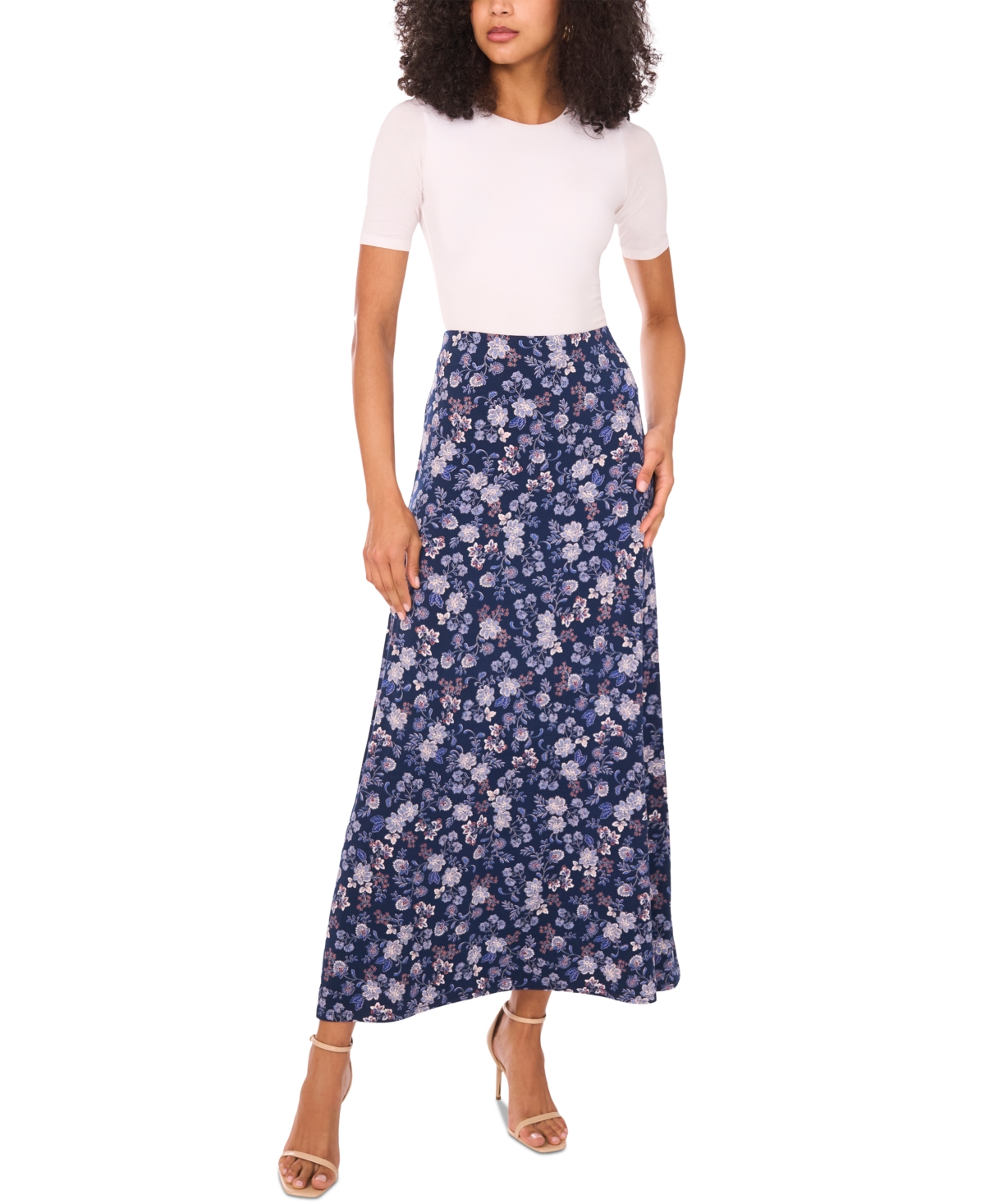 Women's Printed Pull-On Maxi Skirt - French Blue