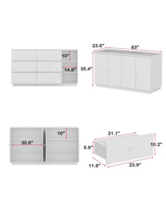 Kitchen island with 6 drawers, 4 doors, island storage table with shelves, coffee station and microwave rack for home, dining room, white, wooden