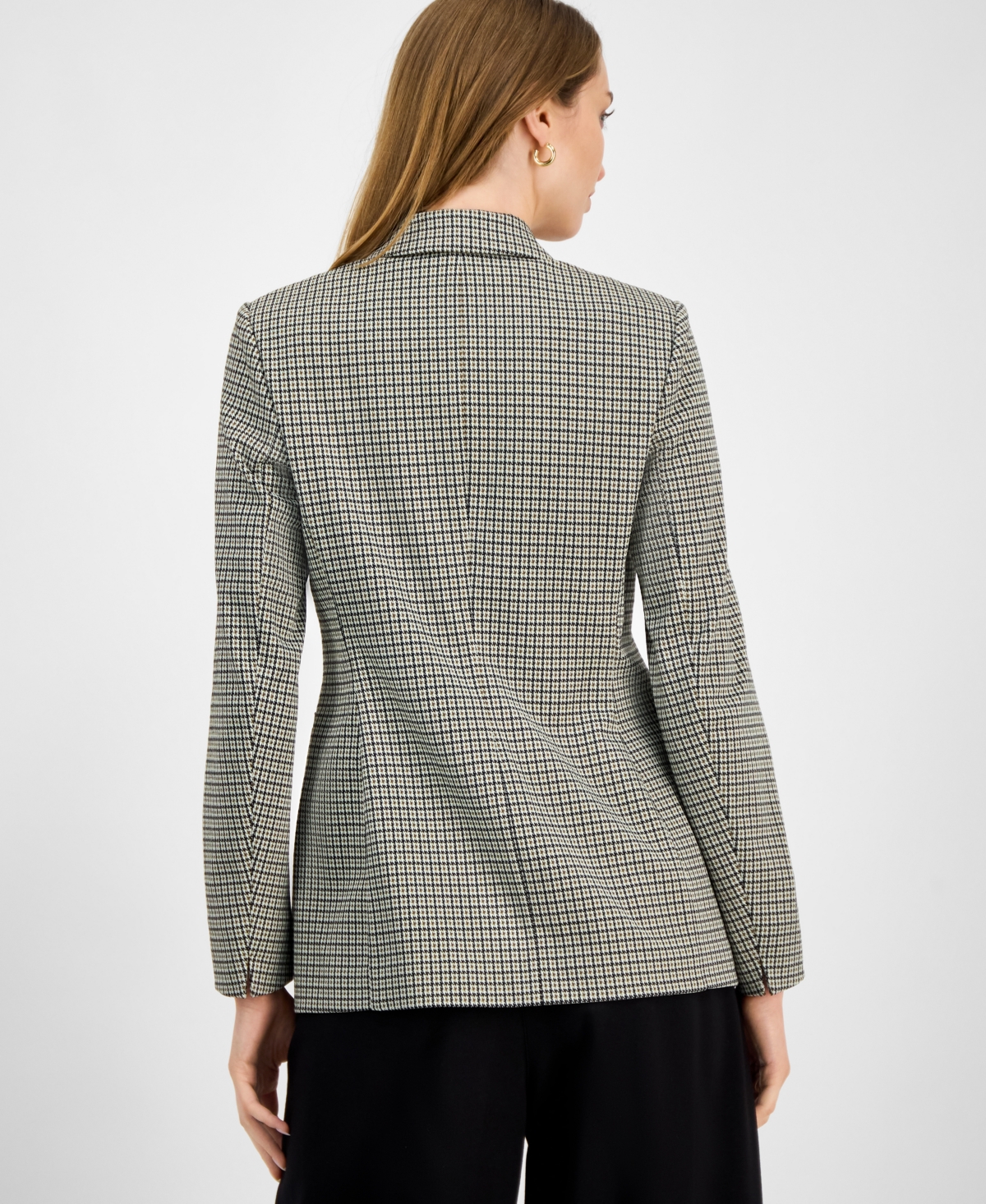 Bar Iii Women's Plaid One-button Notch-collar Jacket, Macy's Exclusive In Gray