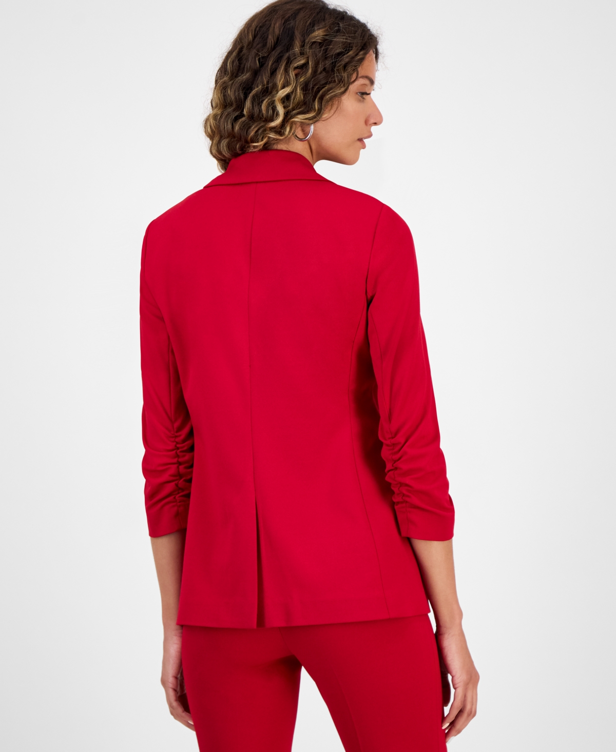Bar Iii Womens One Button Scrunched Sleeve Jacket Satin Scoop Neck Camisole High Rise Flared Leg Pants Macys In Red