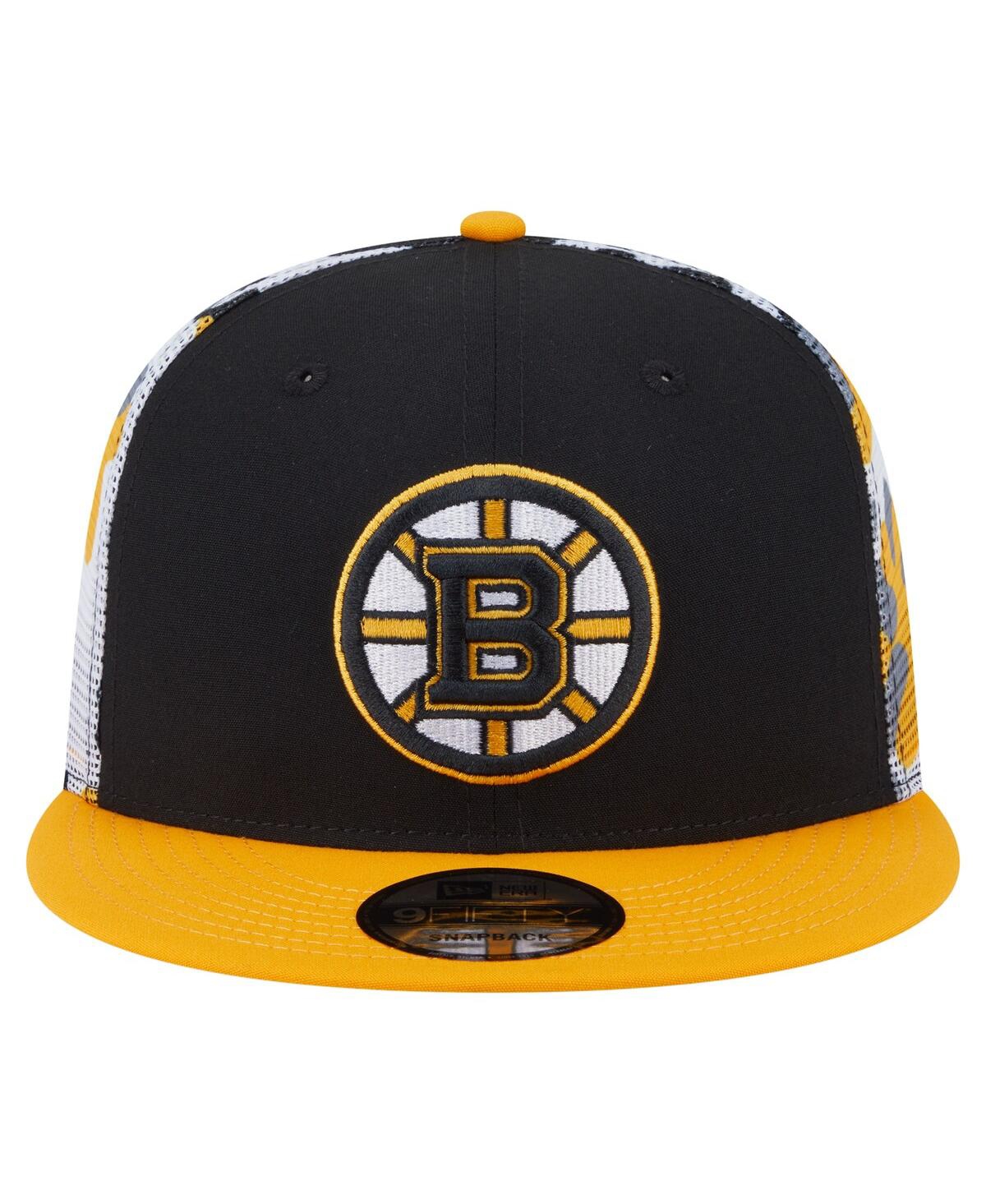 New Era Men's Black/gold Boston Bruins Camo Meshback 9fifty Snapback Hat In Multi