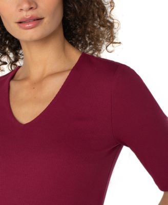 Petite Ribbed V-Neck Top