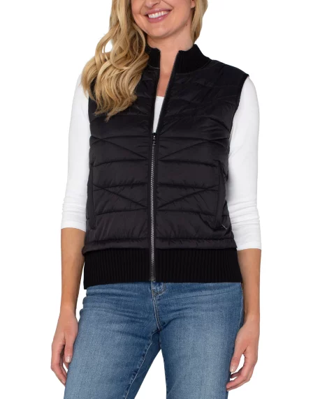 Petite Quilted-Trim Sweater Vest - Black