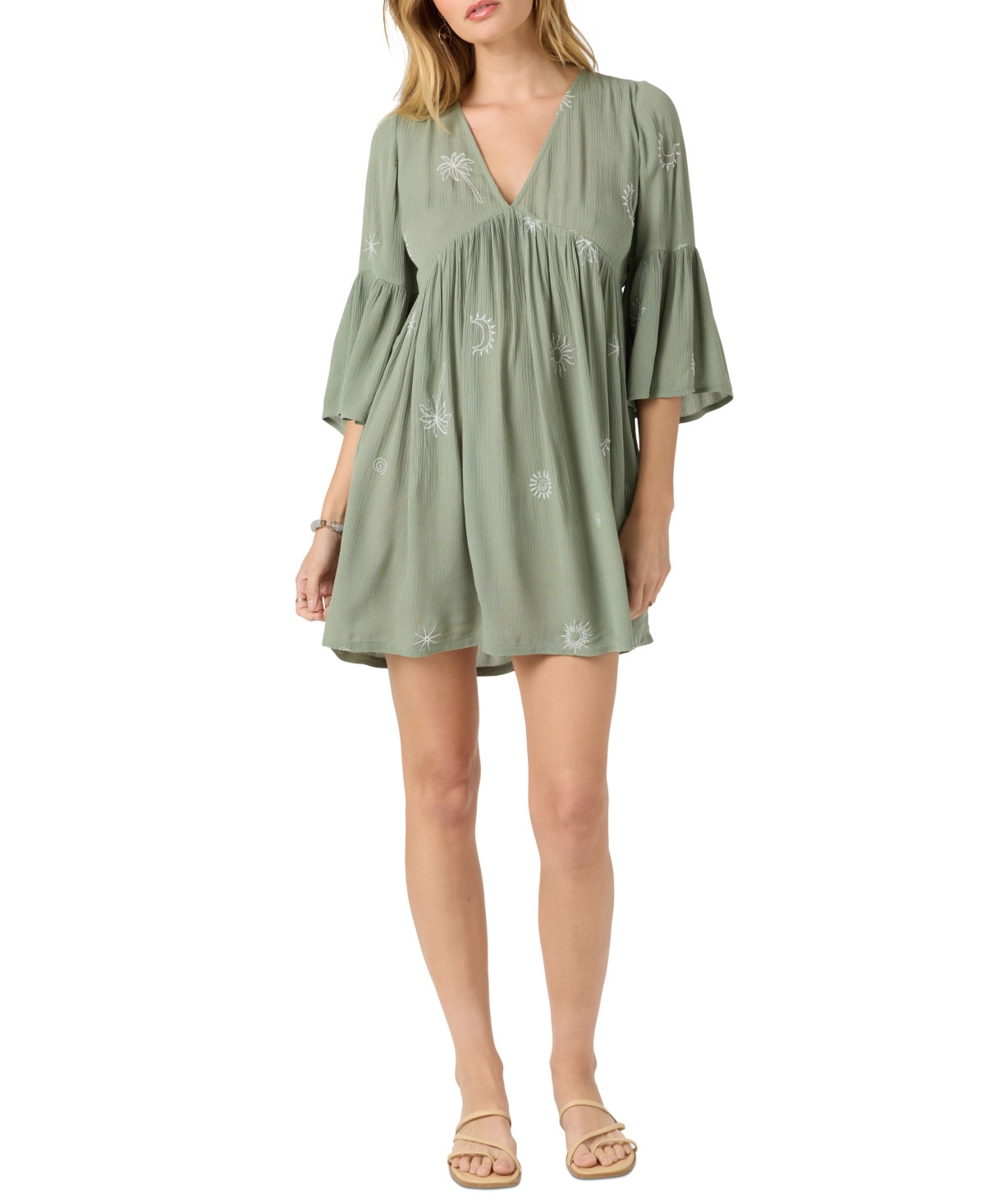 Juniors' Pennie V-Neck Ruffle-Sleeve Mini Dress - Sea Spray