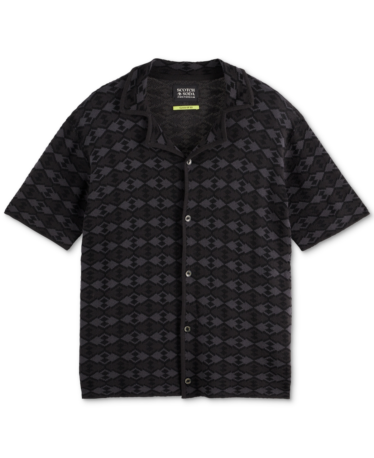 Scotch & Soda Men's Short Sleeve Tone On Tone Button-front Shirt In Black