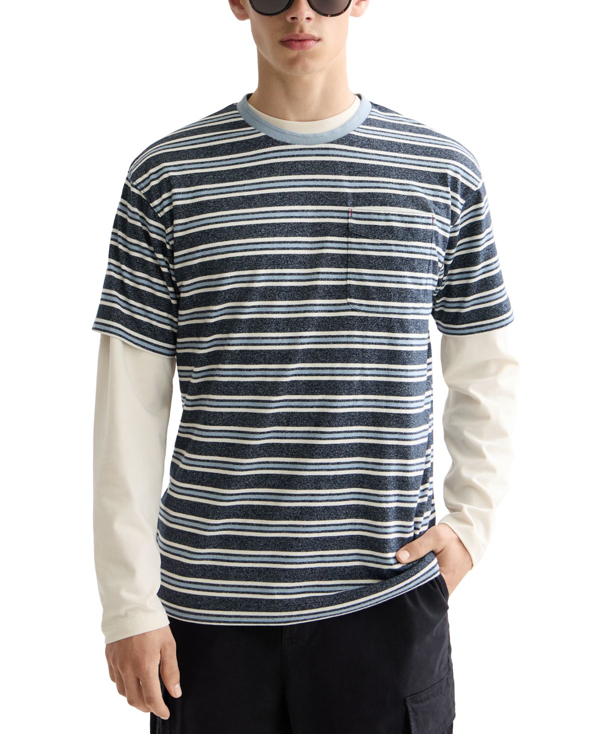 Мужская футболка свободного покроя с коротким рукавом и круглым вырезом в полоску из окрашенной пряжи