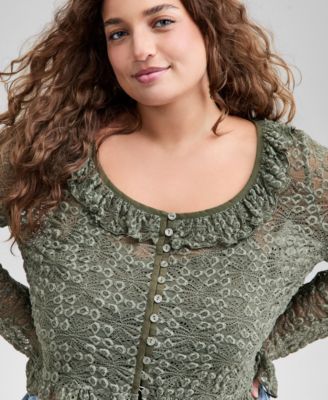 Trendy Plus Size Lace Ruffle-Trim Crop Top, Macy's Exclusive