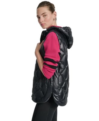 Women's Quilted Curved-Hem Hooded Vest