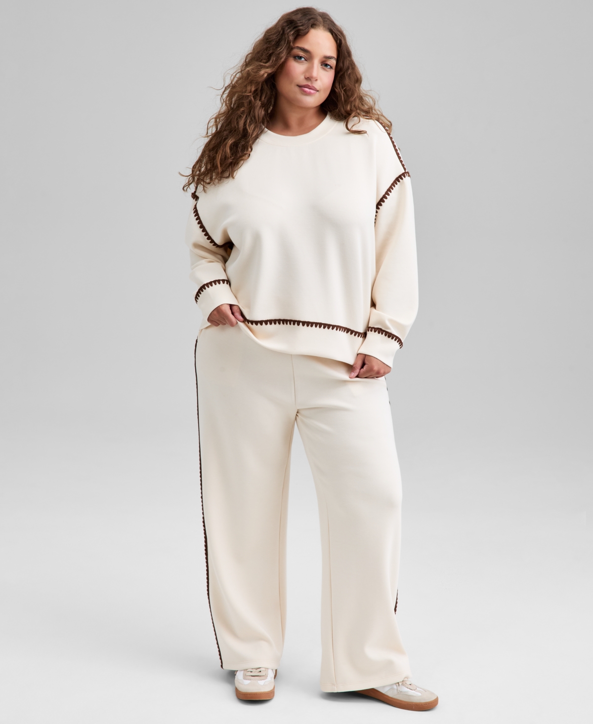 And Now This Trendy Plus Size Scuba Whipstitch Sweatshirt, Macy's Exclusive In Neutral