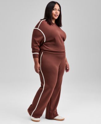 Trendy Plus Size Cozy High-Rise Whipstitch Scuba Pants, Macy's Exclusive 