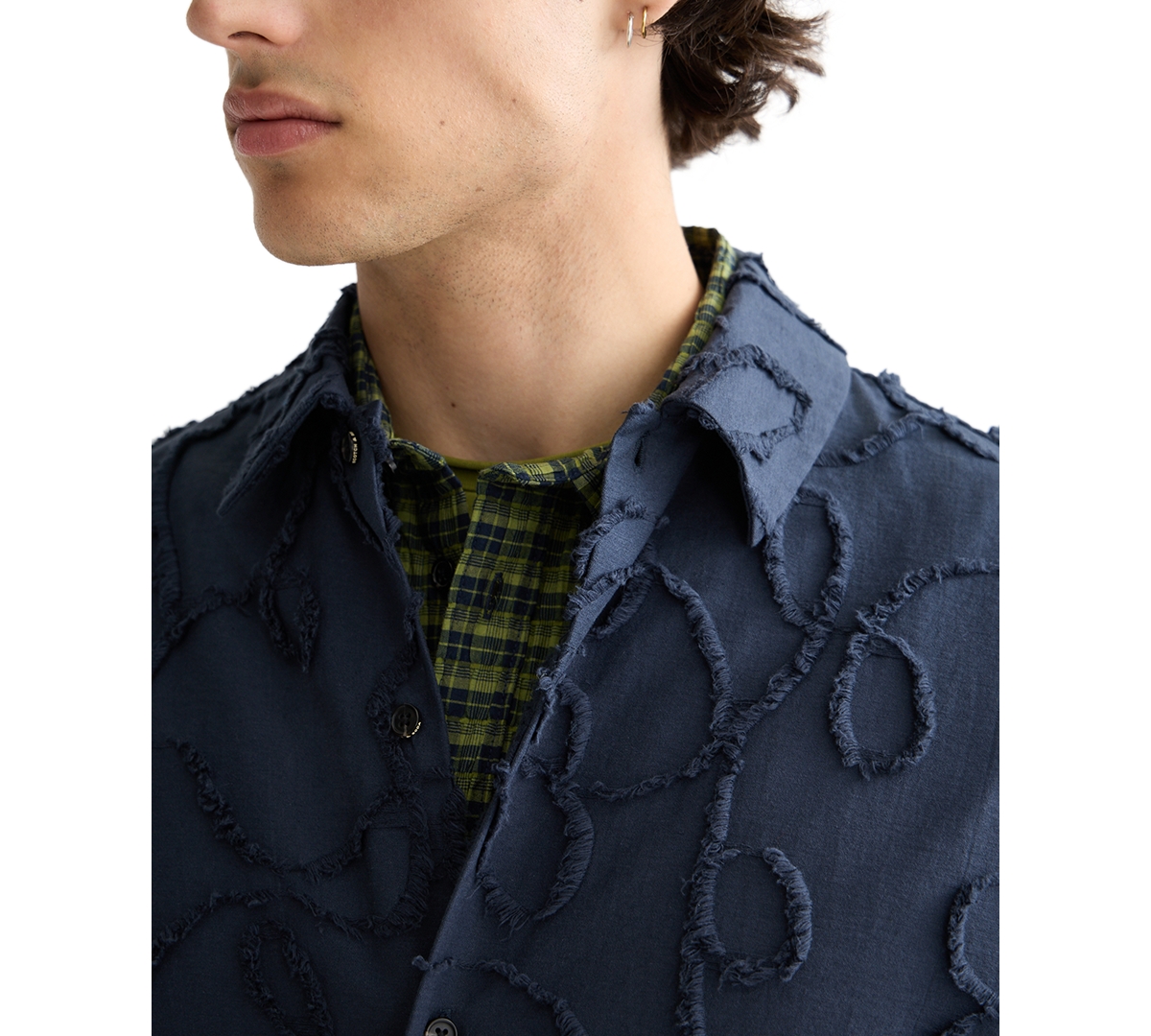 Scotch & Soda Oversize Textured Short Sleeve Cotton Blend Button-up Shirt In Blue