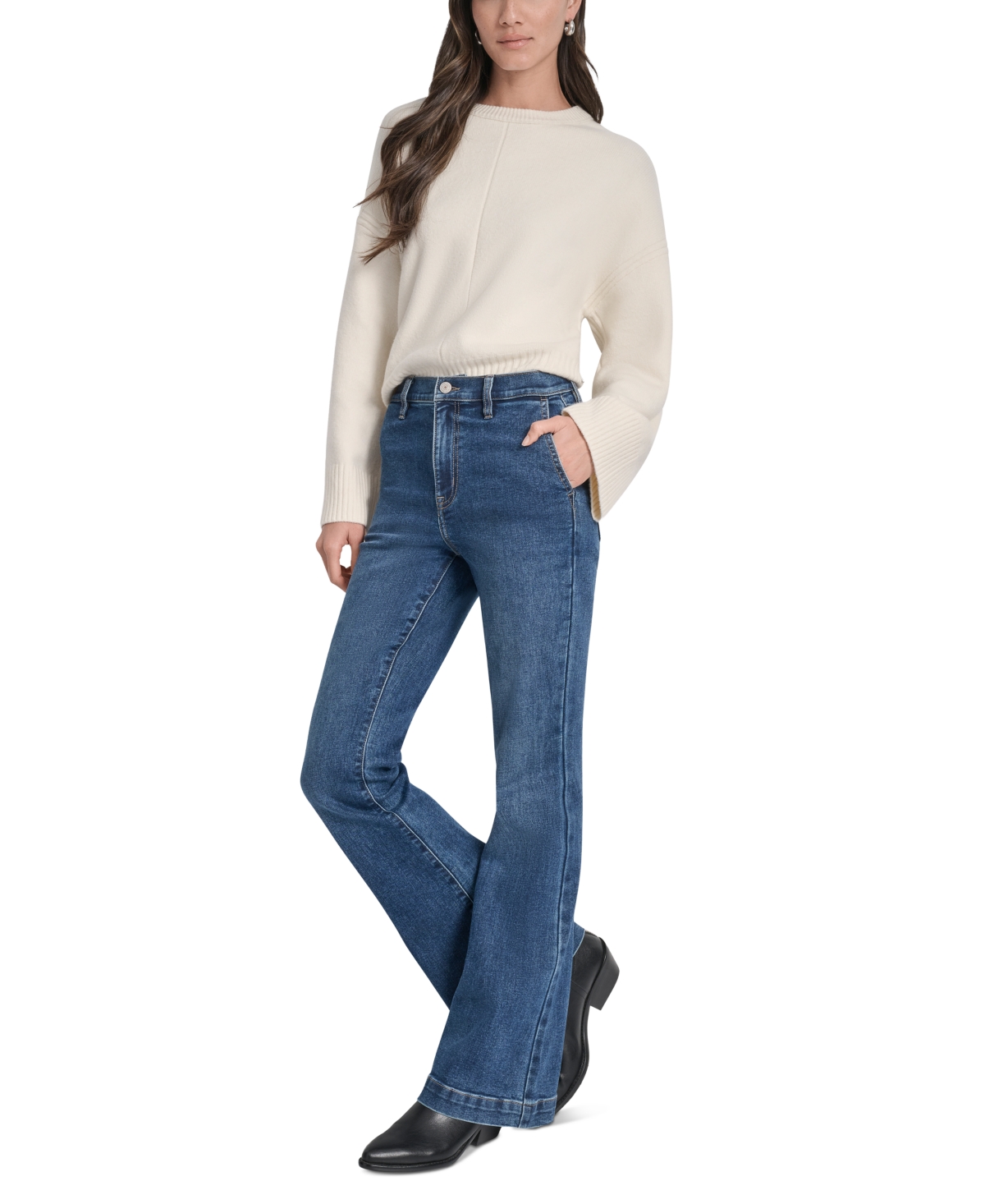 Dkny Jeans Petite High-rise Flare-leg Jeans In Blue