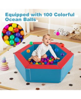 3 PCS Baby Foam Climbing Blocks with Ball Pit Triangle Stair 100 Ocean Balls