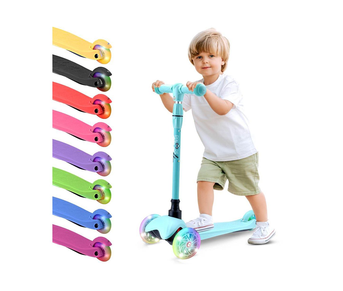 Детская игрушка Hurtle Mini Kickboard Scooter with Adjustable Handlebar and LED Light Wheel, Ages 2+, цвет: Синий — фото 1